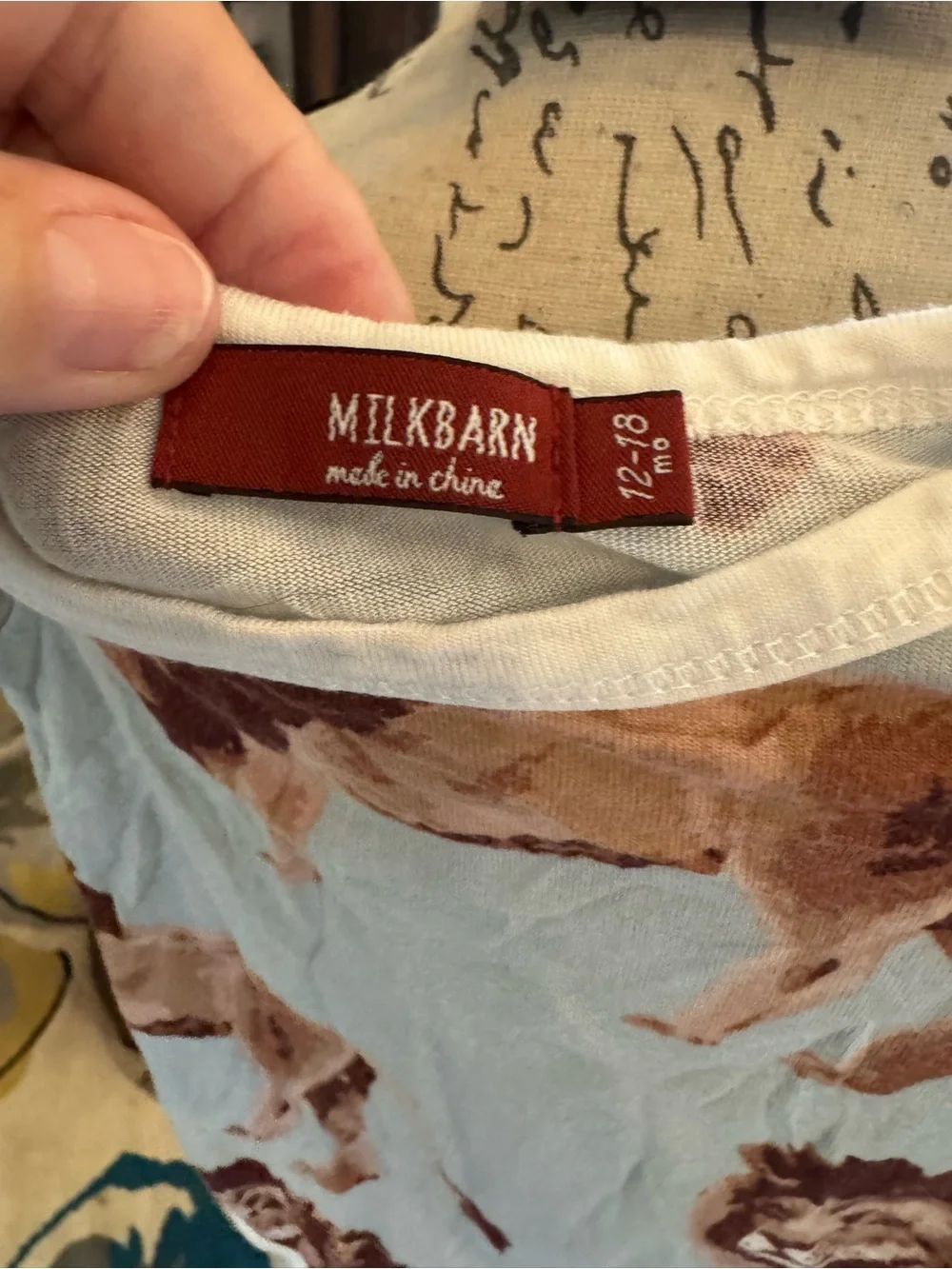 Milk barn Lion Print Baby Bodysuit - Light Blue with Brown Lions 12-18 months ne